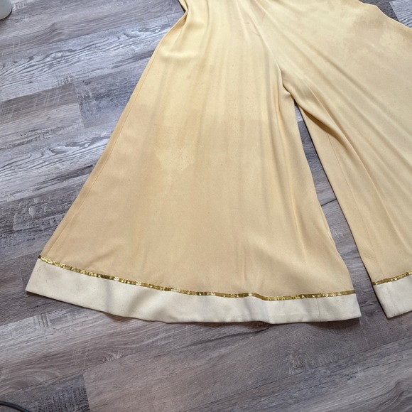Vintage 70s Palazzo Jumpsuit Velvet Bodice Gold Trim Wide Leg Disco Boho Glam - Picture 5 of 16
